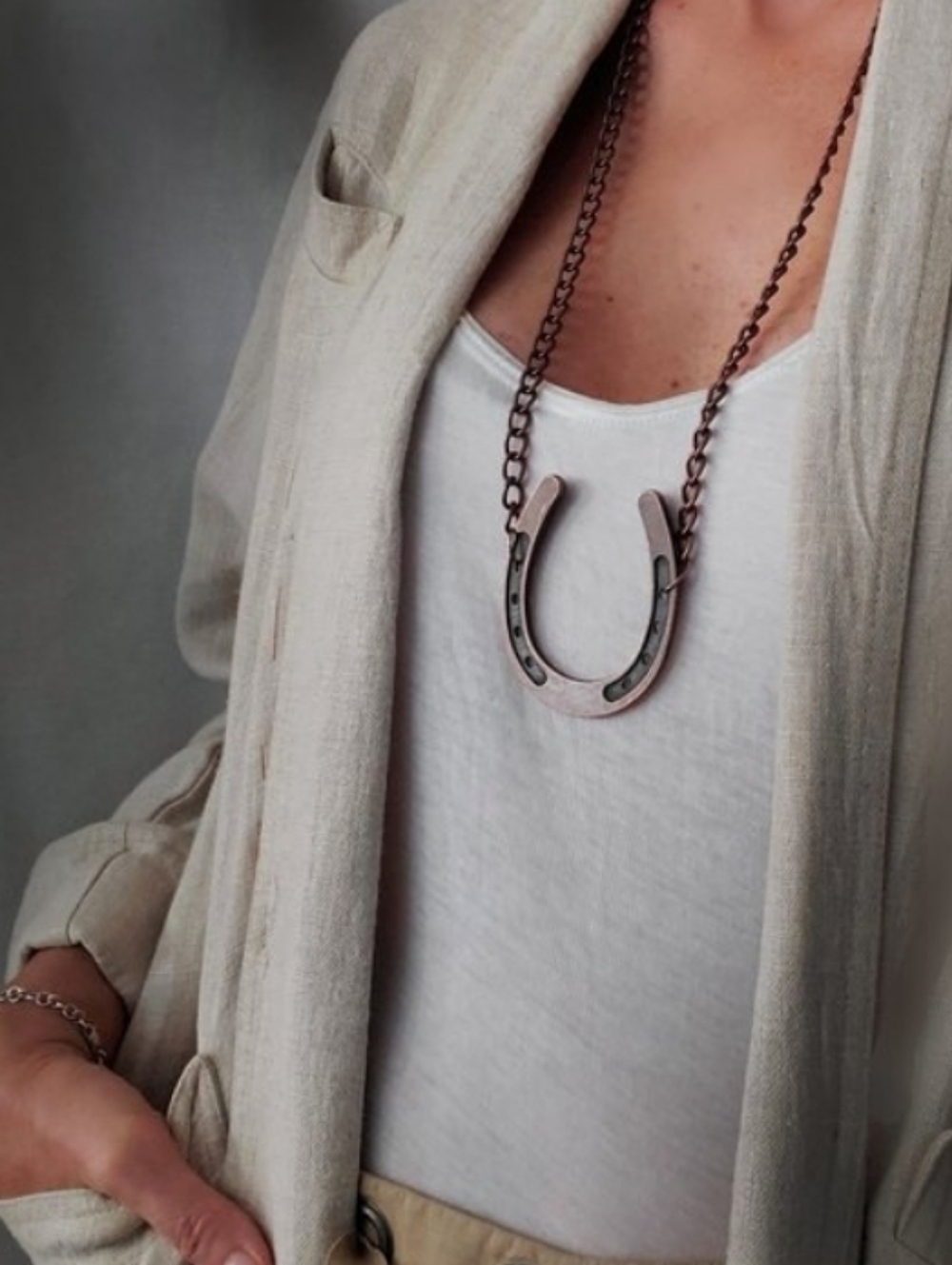 💛Limited Edition Designer Necklace Copper Horseshoe Pendant Rustic Bohochic